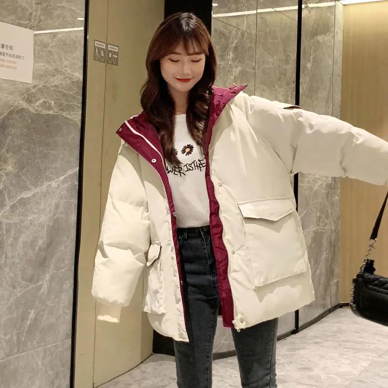 Winter Women's Down Jacket Fashion Solid Color Hooded Jacket Thick Warm Large Size Cotton Jacket