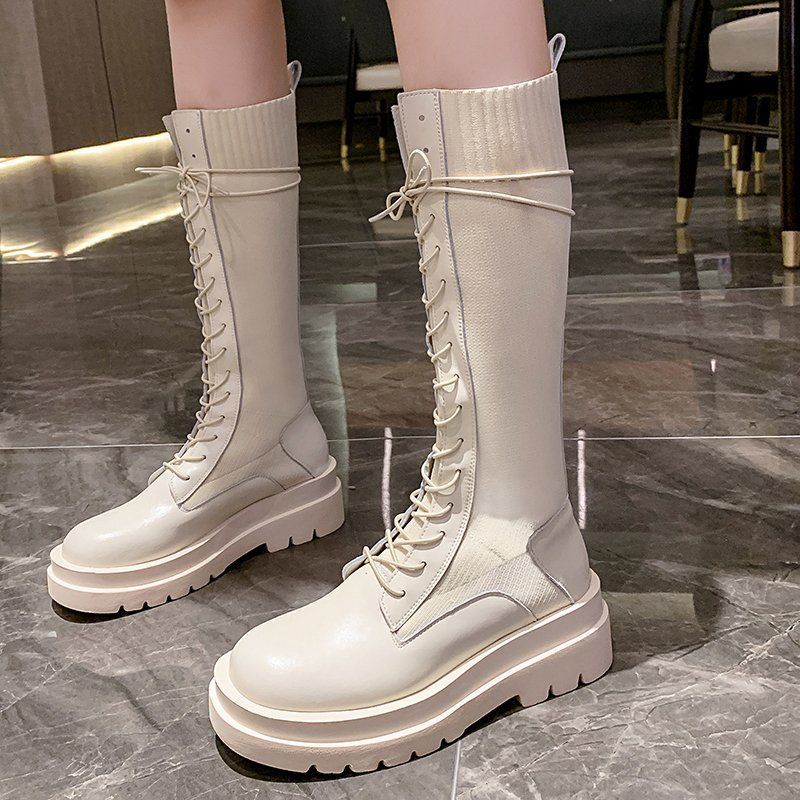 Thick-soled Stretch Boots Women's Shoes Women's Inner Height But Knee Martin Boots High Boots Non-slip Boots