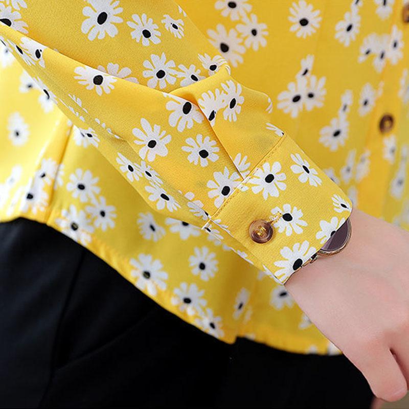 Women's Spring and Autumn Chiffon Shirt Loose Sweet Long Sleeve Printed Top