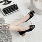 Breathable Casual Shoes Fairy Single Shoes Spring and Autumn Pumps Mid-heel Thick Heel Summer Beanie Shoes Leather Shoes Mother Shoes