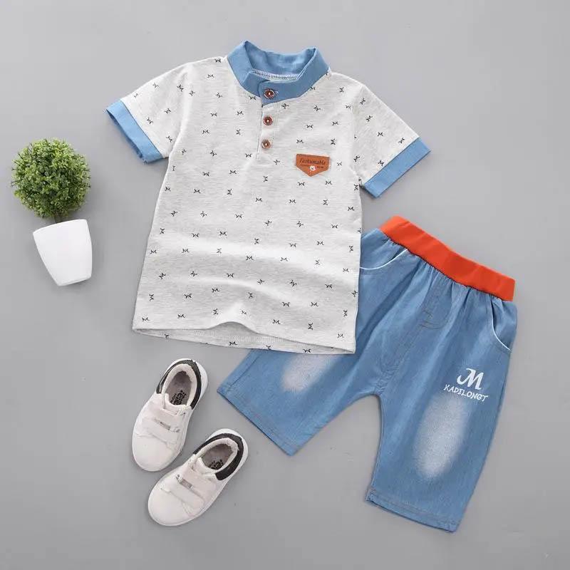 Children's Suit Boys Summer Breathable Light Thin Short Sleeve + Jeans Two-piece Korean Version Casual Cute Two-piece