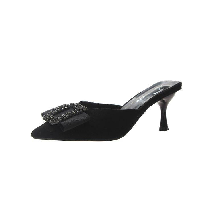 Women's Sandals and Slippers Half Slippers Pointed Toe Spring and Summer Suede Ladies Slippers for Outside Wear