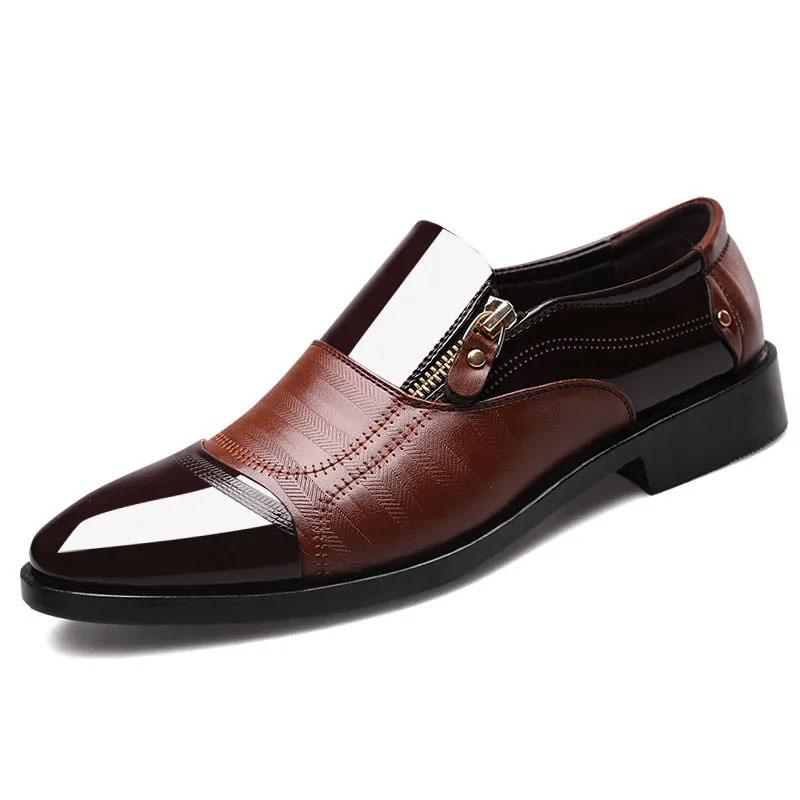 Men's Leather Shoes Business Zipper Stitching Dress Shoes Casual Youth Slip-on Leather Shoes Wedding All-match Shoes Breathable and Wear-resistant