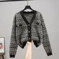 Cardigan Women's Autumn Plaid Long-sleeved V-neck Knit Sweater Coat Korean Style Loose Sweater Women
