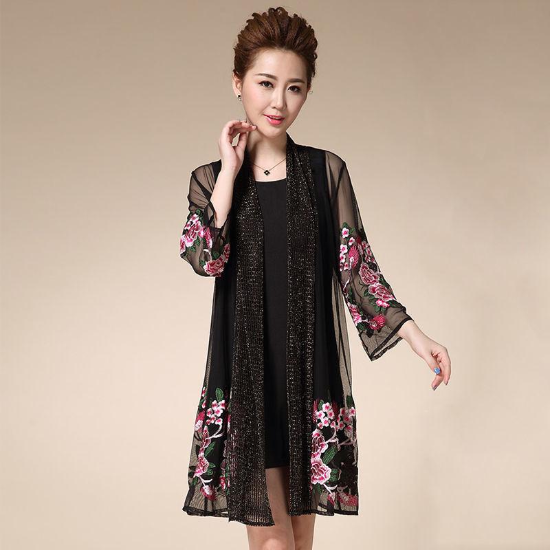 1pcs Sun-Dress Women's Chiffon Cardigan Flowers Sun Protection Clothing Mid-length Plus Size Loose Outer Thin Coat Beach Air-conditioned Rooms