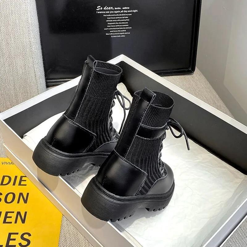 Women's British Style Martin Boots Thick-soled Student Boots Women's Thick Heel Flat Motorcycle Boots