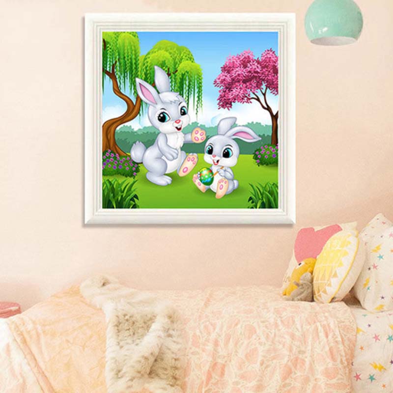 Diamond Painting Full of Diamond Dot Stickers Diamond Cross Stitch Cartoon Bedroom Children's Small Cute Rabbit