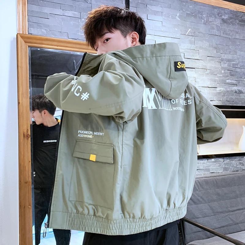 Men's Hooded Cotton Casual Jacket Spring and Autumn Zipper Jacket Korean Style Streetwear Clothes Loose Letter Printing Hood Jacket Outdoor Outfit
