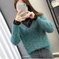 Imitation Mink Velvet Sweater Women Fake Two-piece Lace Stitching Turtleneck Pullover Sweater Colorful Bottoming Outer Wear Knitted Sweater Coat
