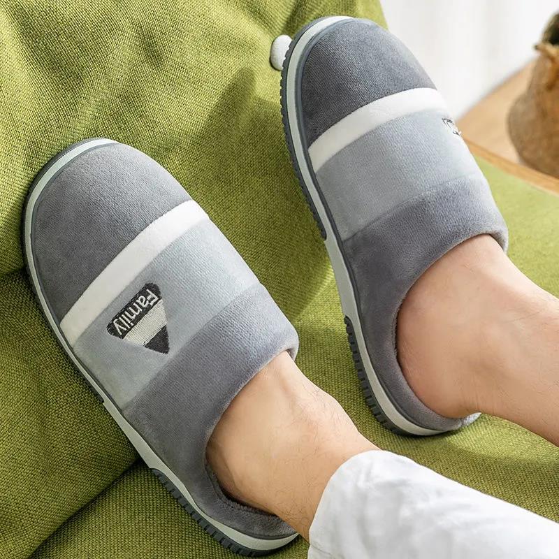 Winter Unisex's Cotton Slippers Non-slip Warm Couples Plus Velvet Thick Bottom Plush Slippers