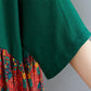 Women's Round Neck Half Sleeve Dress Retro Fashion Floral Print Cotton Long Dress