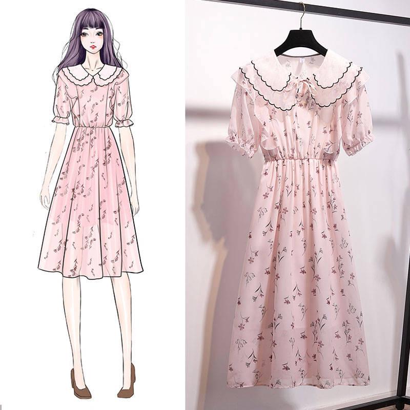 Fashion Bohemian Chiffon Floral Dress Girl Summer Sweet Dress Ruffled Elegant Midi Beach Dress