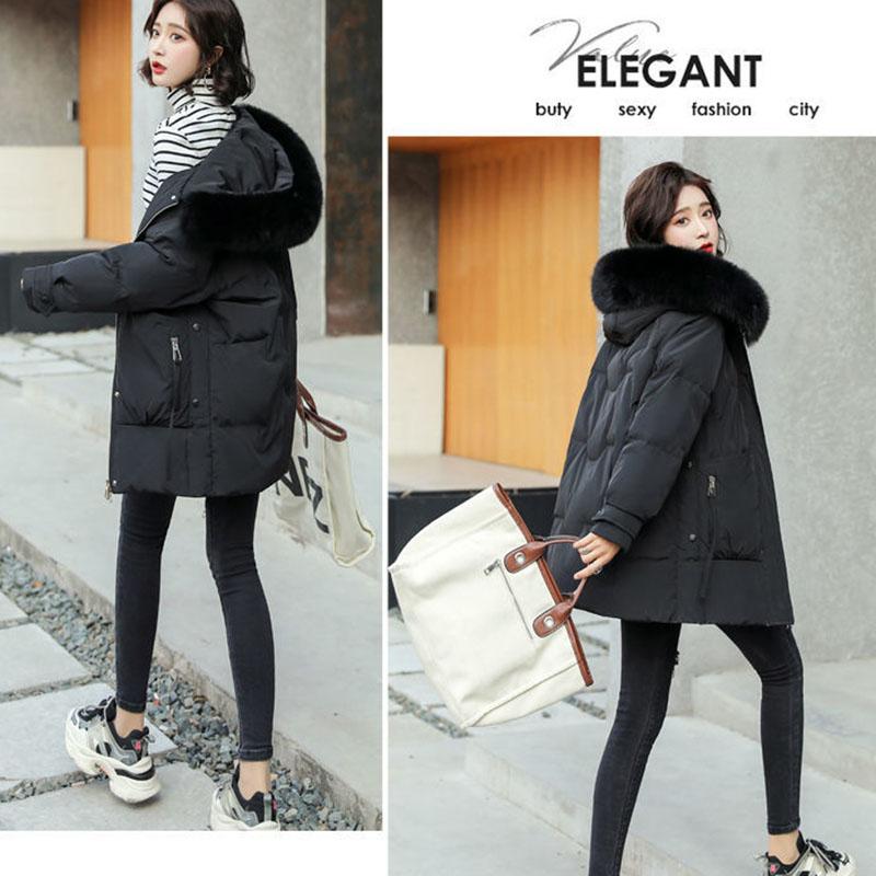 Down Jacket Women's Mid-length White Duck Down and Real Fur Collar Warm Winter Fashion Korean Style Slim Coat