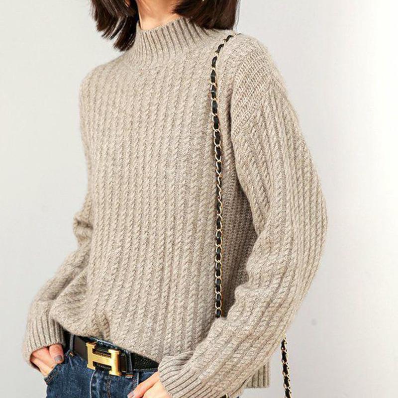 Autumn Winter Women's Sweaters Women's Half Turtleneck Padded Pullover Knit Bottoming Shirt Loose Casual Long-sleeved Shirt Women