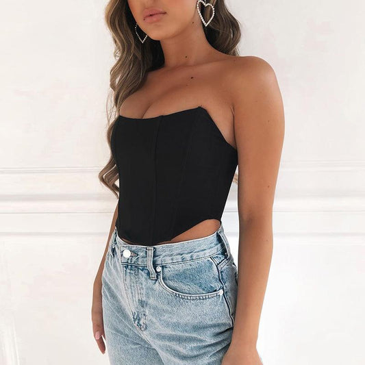 Sleeveless Sexy Corset Off Shoulder Velvet Crop Tops Vest Female Underwear Backless Bustier Top Solid Summer Women's Clothing Halter Bar