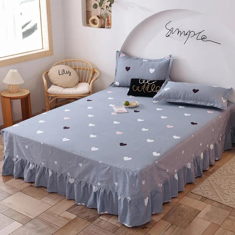 Bedding Cotton Bedroom Mattress Cover Korean Print Lace Mattress Anti-slip Protection Dust Cover