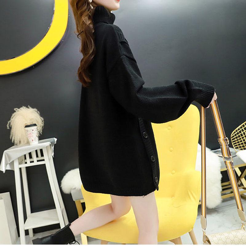 Autumn Winter Thick Warm Turtleneck  Sweater Women Casual Loose Button Knit Sweater Base or Outer Wear