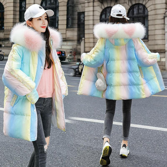 Down Padded Jacket Women's Mid-length Winter Fashion Trend Loose Warmth Thick Padded Jacket