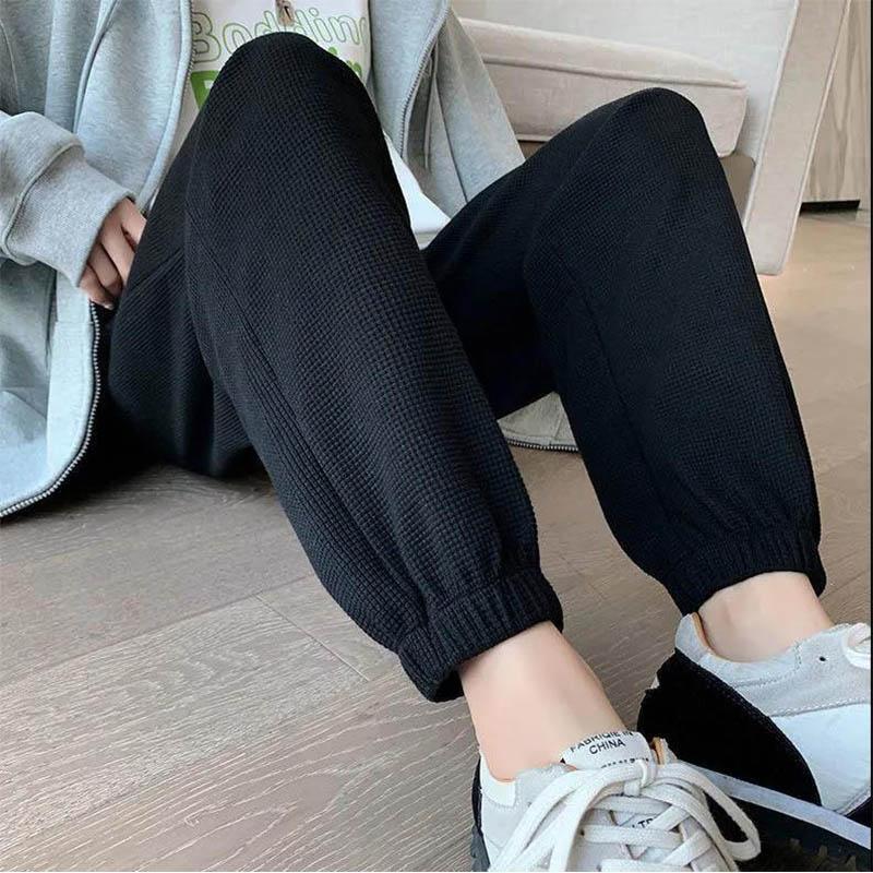 Waffle Pants Women's Autumn and Winter Plus Velvet Thickening Small Foot Pants Sports Loose Leisure Students Can Not Afford To Play