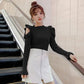 Podilove Women's long-sleeve off-shoulder knit sweater womens sweet ruffled slim sweater women