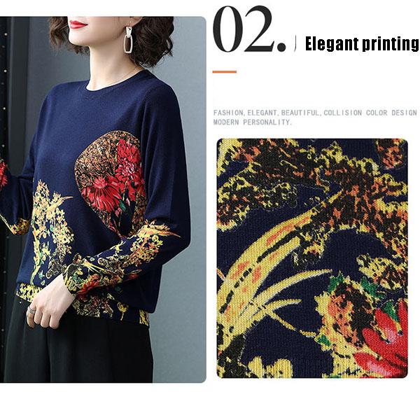 Women's High-end Cashmere Sweater Vintage Ethnic Printed Woollen Sweater  Knit Bottoming Sweater Autumn Winter Plus Size Loose Jumper