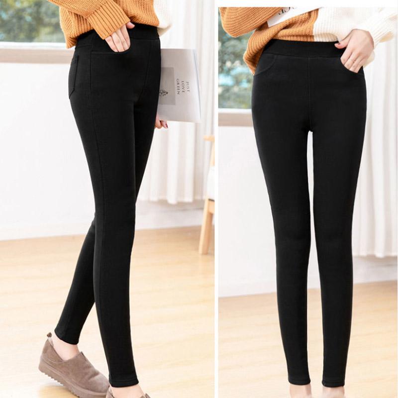 Women's Winter Plus Velvet Leggings Black Trousers Thin Thick Stretch Pants Solid Color Warm Plus Size Slim-fitting Pants