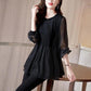 Black Polka Dot Chiffon Top Women's Long-sleeved Spring Slim T-shirt Bottoming Shirt