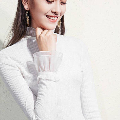 Pofulove Women Plus Velvet Turtleneck Sweater Autumn Winter Long-sleeve Slim  Bottoming  Sweater Plus Size Knit Pullover Jumper