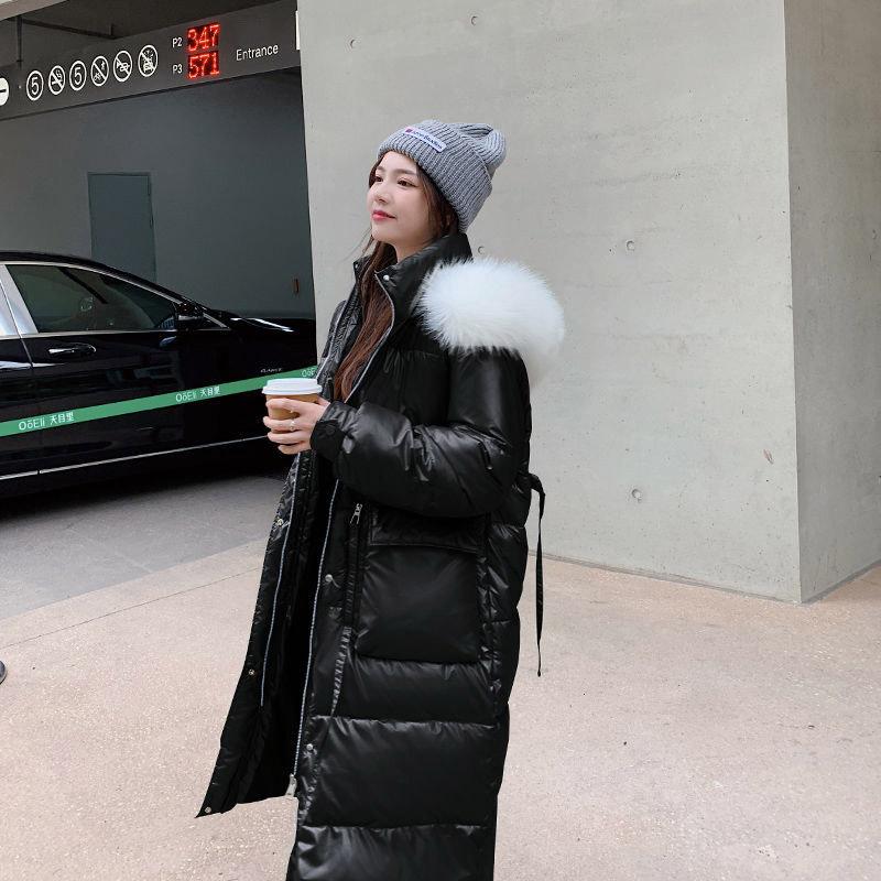 Winter Down Padded Jacket Women's Mid-length Over The Knee Winter Korean Students Loose Thick Large Fur Collar Padded Jacket