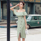 French Ruffle Dresses One-shoulder Sling Dress for Holiday Maldives Single Breasted Split Sexy Dress