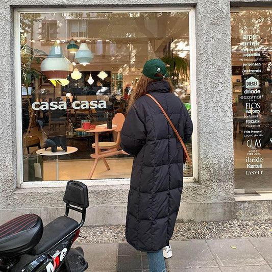 Pink Long Down Padded Jacket Women Loose Warm and Thick Mid-length Padded Jacket Bread Jacket