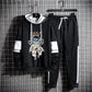 Spring Cartoon Sweater Suit Gangster Cat Teen Student Sports Suit Casual Hooded Pullover and Pants Men