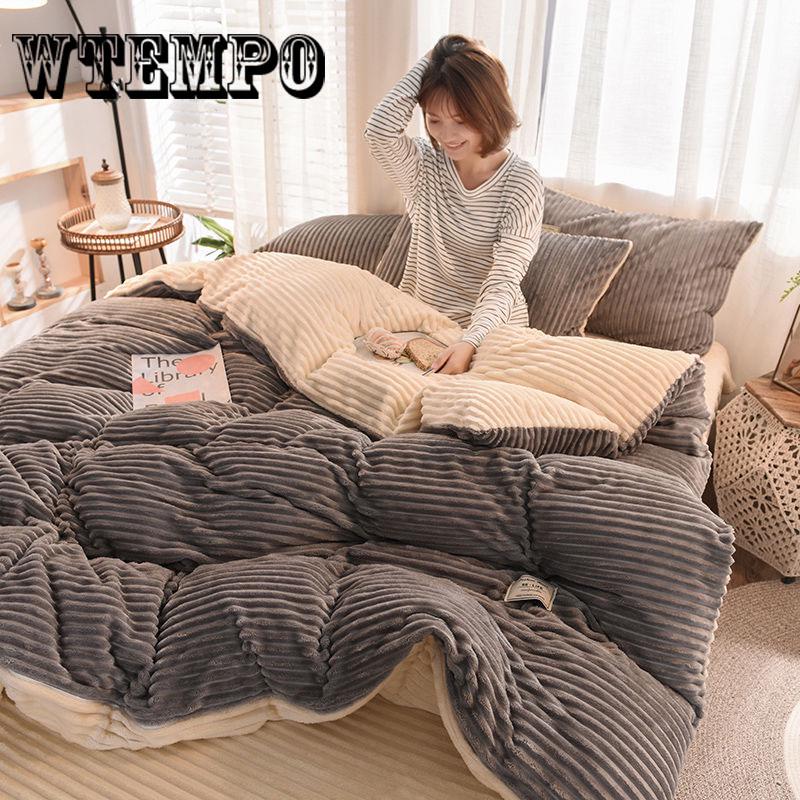 Flange Four-piece Set of Warm Plus Velvet Bed Set Down Shirt Set Comfortable Suit Winter Warm Plush Down Cover
