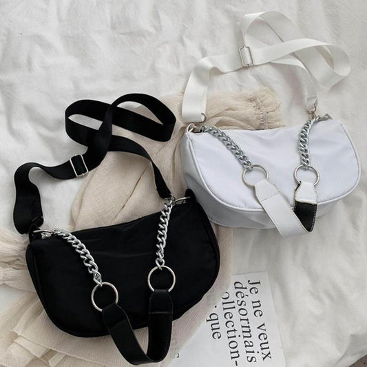 Autumn and Winter Trend Retro Style All-match Black Chain Underarm Baguette Shoulder Bag Female