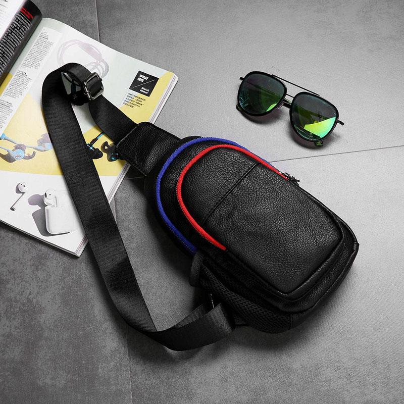 Colorblock Chest Bag Men Black Large Capacity Multi-pocket Crossbody Outdoor Sports Shoulder Bag