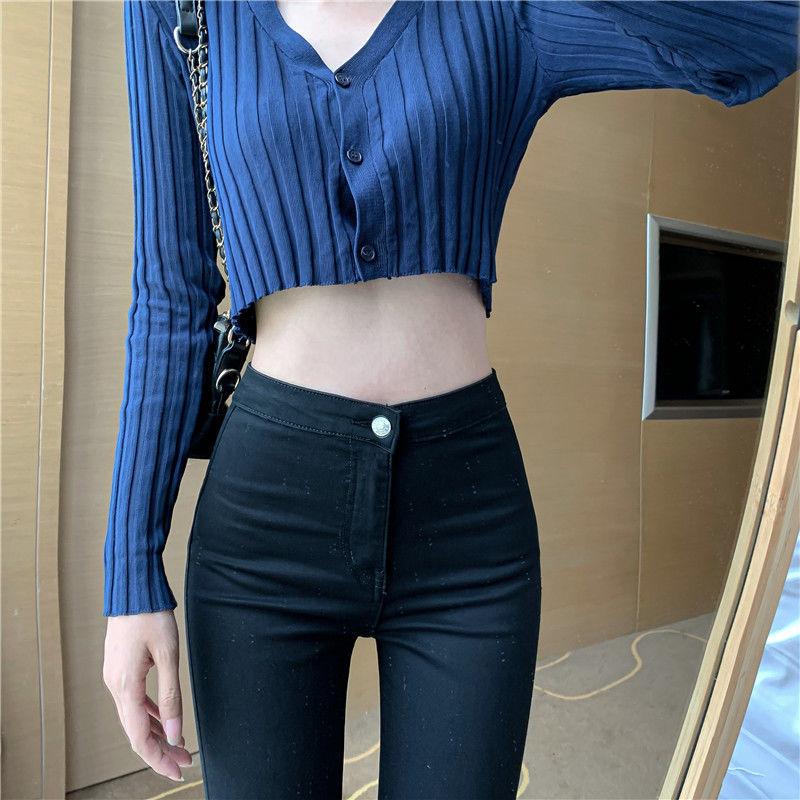 High-waist Buttocks and Cashmere Jeans Women's Spring Slim Slimming and High-bottomed Elastic Feet Pencil Pants Trend