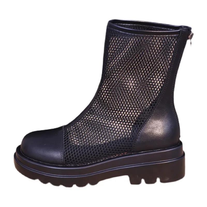 High Quality Women's Summer Platform Ankle Boots Korean Version of British Style Thin Mesh Sandals All-match Breathable Boots