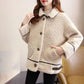 Fashion Ladies Lapel Lamb Velvet Jacket Winter Long Large Size Button Jacket Thick Warm Long-sleeved Cardigan Jacket