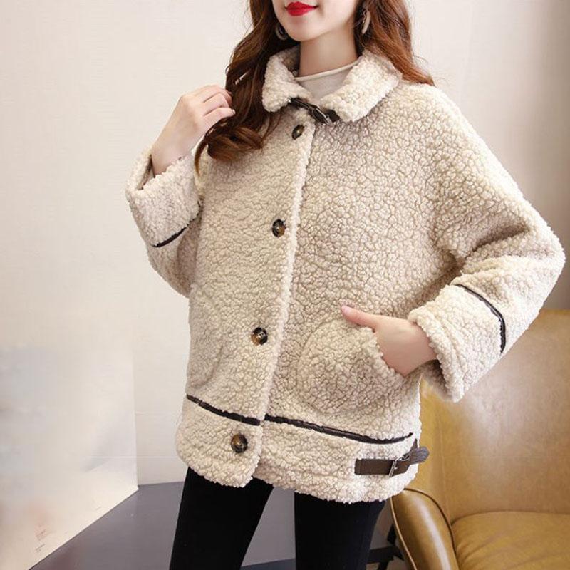 Fashion Ladies Lapel Lamb Velvet Jacket Winter Long Large Size Button Jacket Thick Warm Long-sleeved Cardigan Jacket