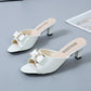 Fashion All-match Bow Stiletto High Heels Women's Outer Wear Medium-heeled Fish Mouth Slippers Large Size Sandals Women's Shoes