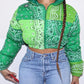 Fashion Women Jacket Winter Coat Printed Short Sexy Down Jackets Thicken Warm Cropped Tops Parkas Nightclub Zipper Wear Clothes Lady