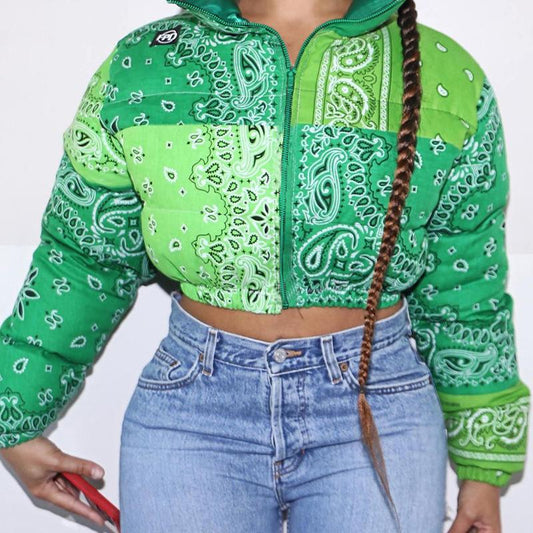 Fashion Women Jacket Winter Coat Printed Short Sexy Down Jackets Thicken Warm Cropped Tops Parkas Nightclub Zipper Wear Clothes Lady