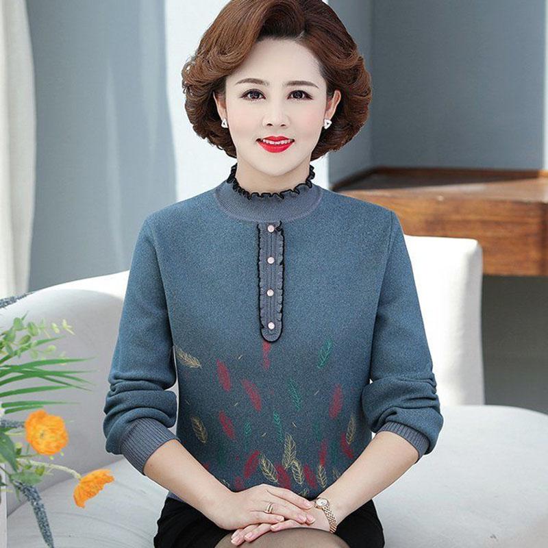 Autumn and Winter Thickened Velvet Sweater Knitted Long-sleeved Bottoming Shirt Middle-aged Pullover Casual Sweater