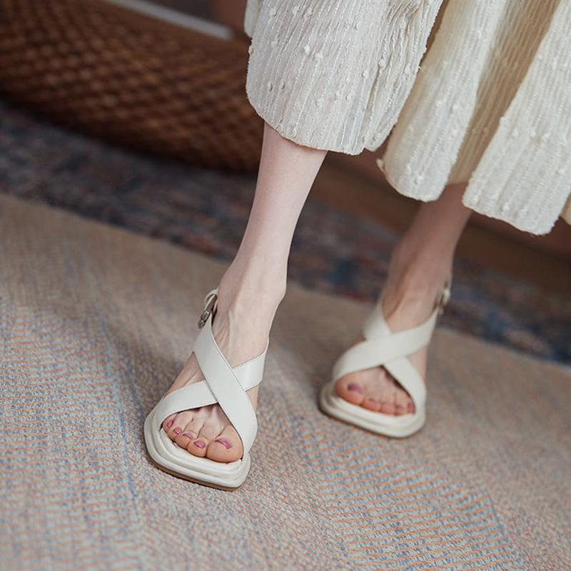 Wedge Sandals Women's Summer Sponge Cake Thick-soled Real Soft Leather Casual Style Summer Fashion High Heels