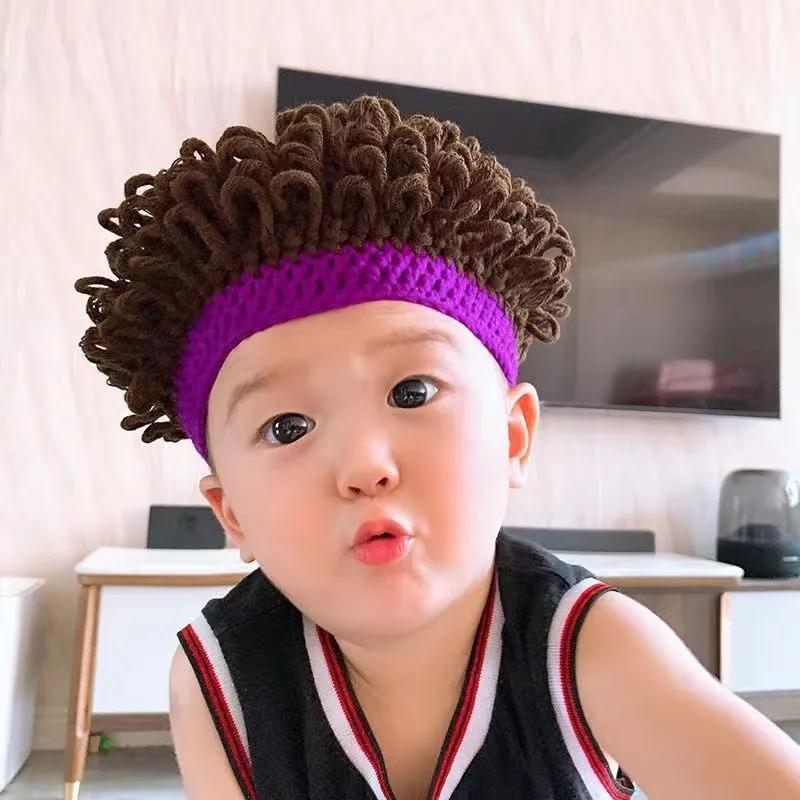 Baby Funny Wig Hat Fun Curly Hair Cap Explosive Head Natural Curly Hat Cute Cotton Warm Hat Outdoor Casual Hat