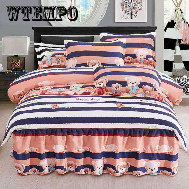 Lace Bed Skirt Set Pillowcases Winter Bedding Set Full Queen King Size Mattress Bed Cover Set