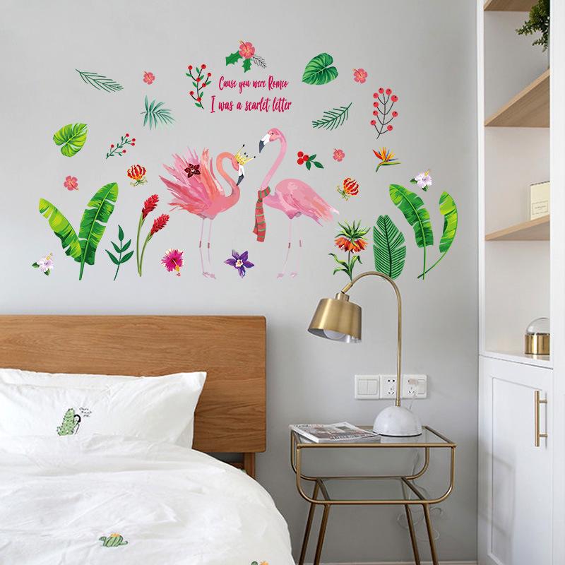 Nordic home ins wind girl heart dress stickers green leaf flamingo wall stickers romantic love