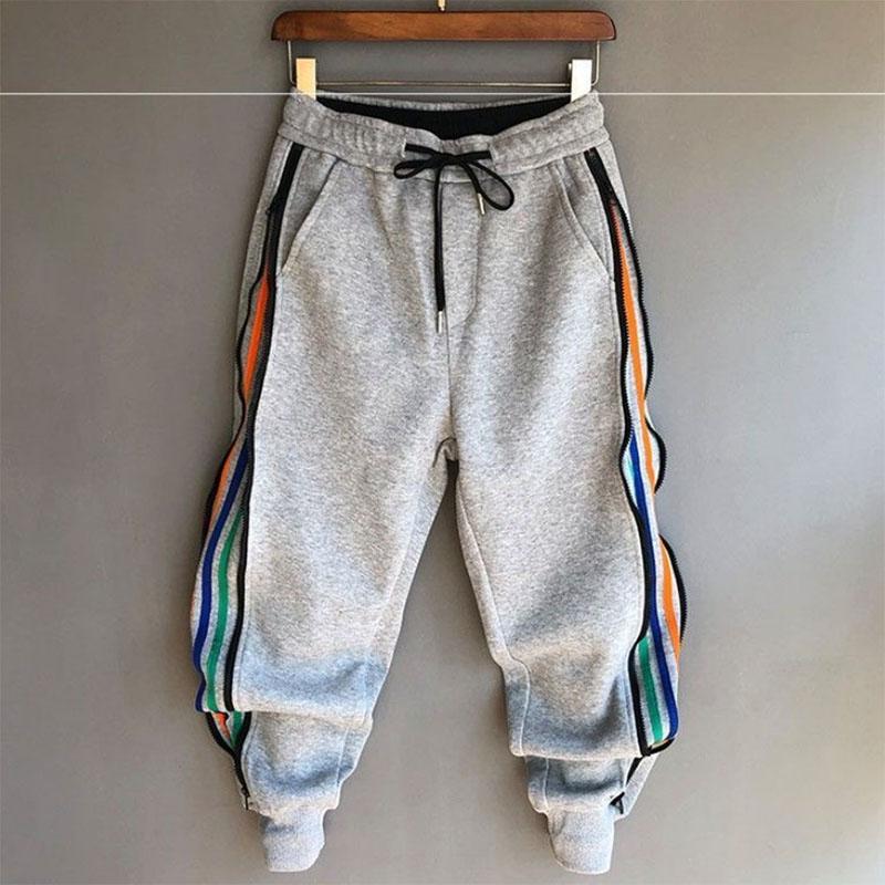 Harem Casual Pants Men's Striped Nine-point Sports Pants Loose Leggings Sweatpants Trend Zipper Pencil Pants