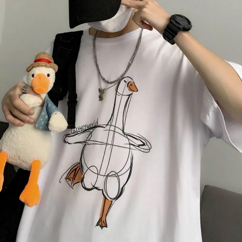 Summer Childlike Wild Cartoon Print Top Half-sleeved Retro Personality Large Size Was Thin Short-sleeved T-shirt for Men and Women