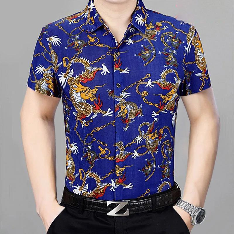 Summer Men's Short-sleeved Floral Shirt Young and Middle-aged Loose Large Size Casual Wear Dad Shirt